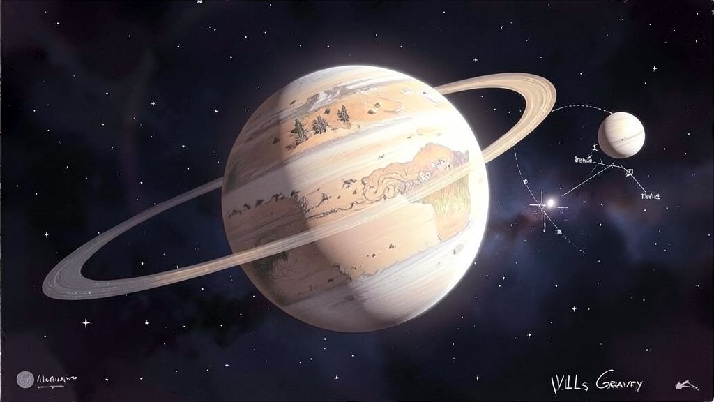 An artist's illustration of a colossal exomoon orbiting a gas giant planet, with the VLT's GRAVITY instrument detecting its gravitational tug in the background.