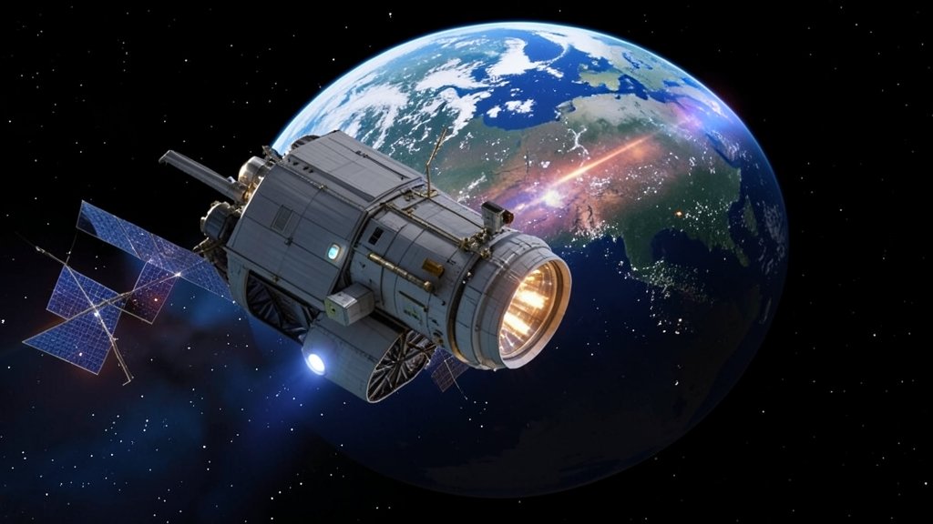 An artistic representation of the Artemis II spacecraft approaching the Moon, with the Earth visible in the background, highlighting the significance of the mission in the context of space exploration and human achievement.