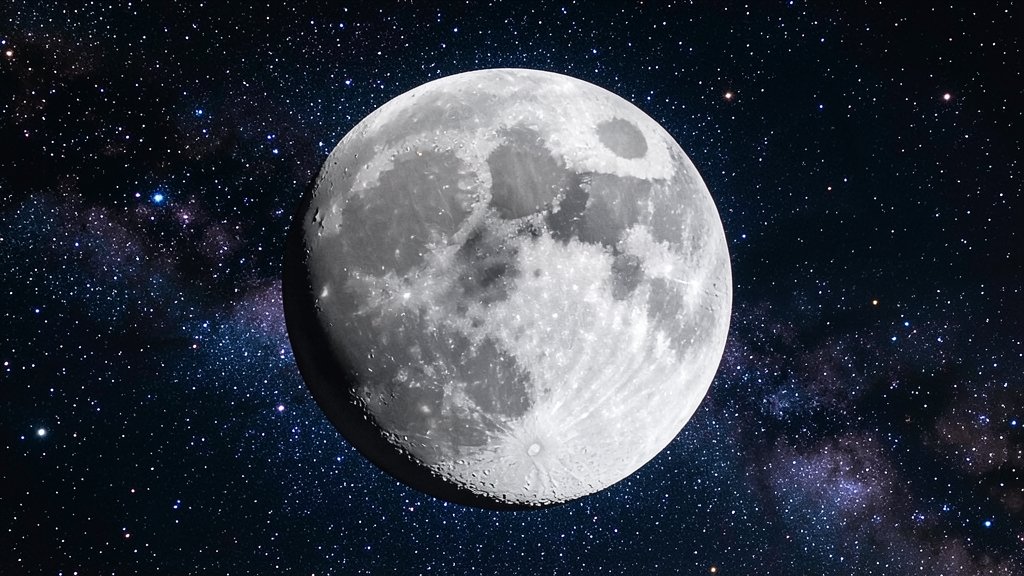 A high-resolution image of the Moon in its different phases, with a background of a starry night sky.