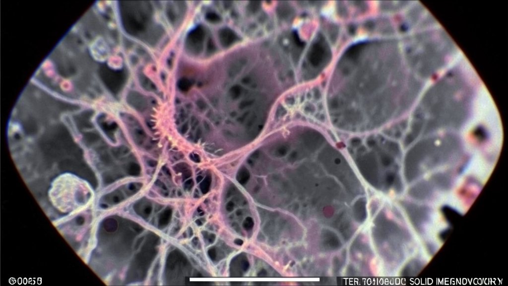 A microscopic image of soft tissue under terahertz solid immersion microscopy, highlighting the heterogeneity and birefringence of the tissue.