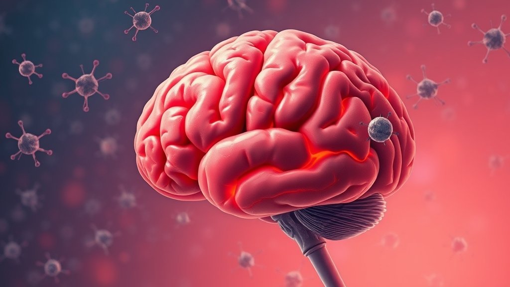 An illustration of a brain with amyloid proteins forming in the background, with a faint image of memories being created in the foreground.