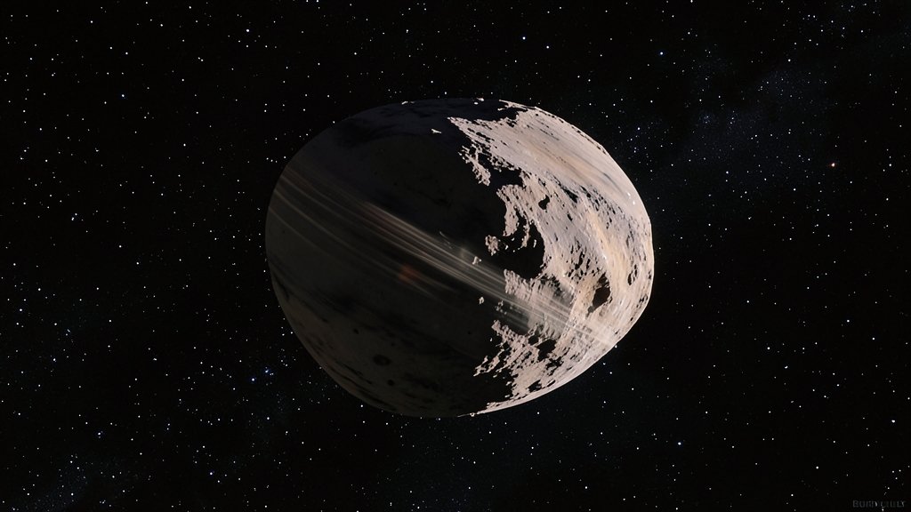 A high-resolution image of the Rubin Observatory's massive camera capturing a mountain-sized asteroid spinning rapidly in space.