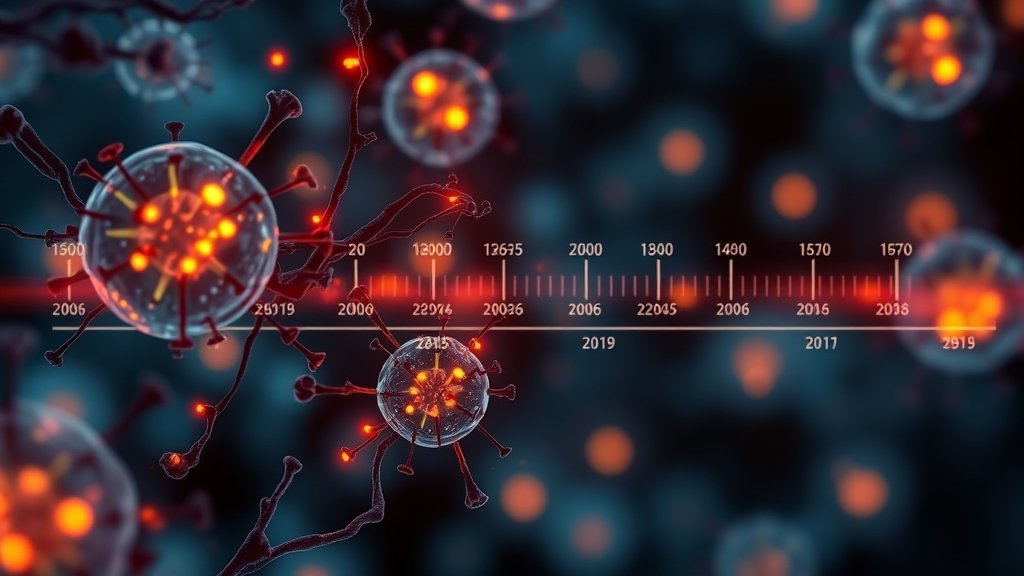 An illustration of a microscopic view of cells with glowing gene expression markers, with a timeline of weeks in the background to represent the recording of gene regulation dynamics over time.