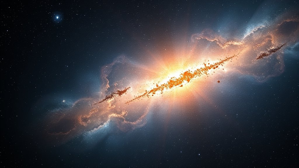 A high-resolution image of the universe with dark energy represented as a mysterious, glowing force.