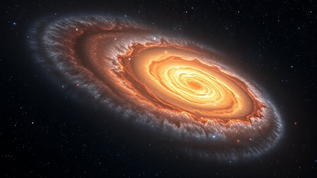 A detailed image of the James Webb Space Telescope capturing a giant galaxy cluster that bends light and warps space, with a stunning background of stars and galaxies.
