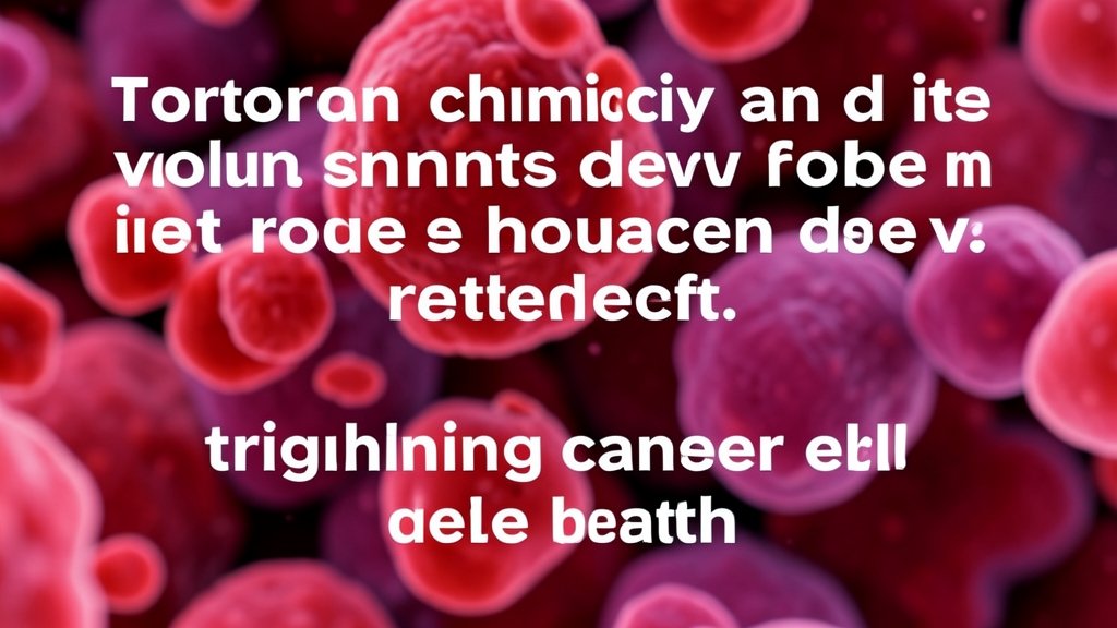 A microscopic image of cancer cells with a caption explaining the concept of tumor chemistry and its role in triggering cancer cell death.