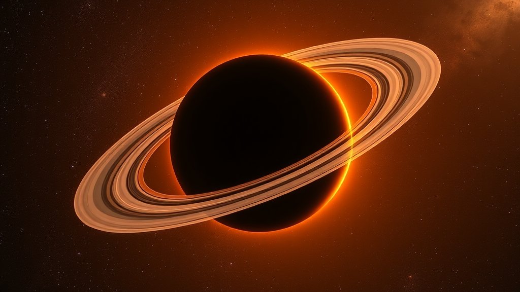 An artist's impression of a young exoplanet surrounded by a complex ring system, with the ALMA telescope in the background