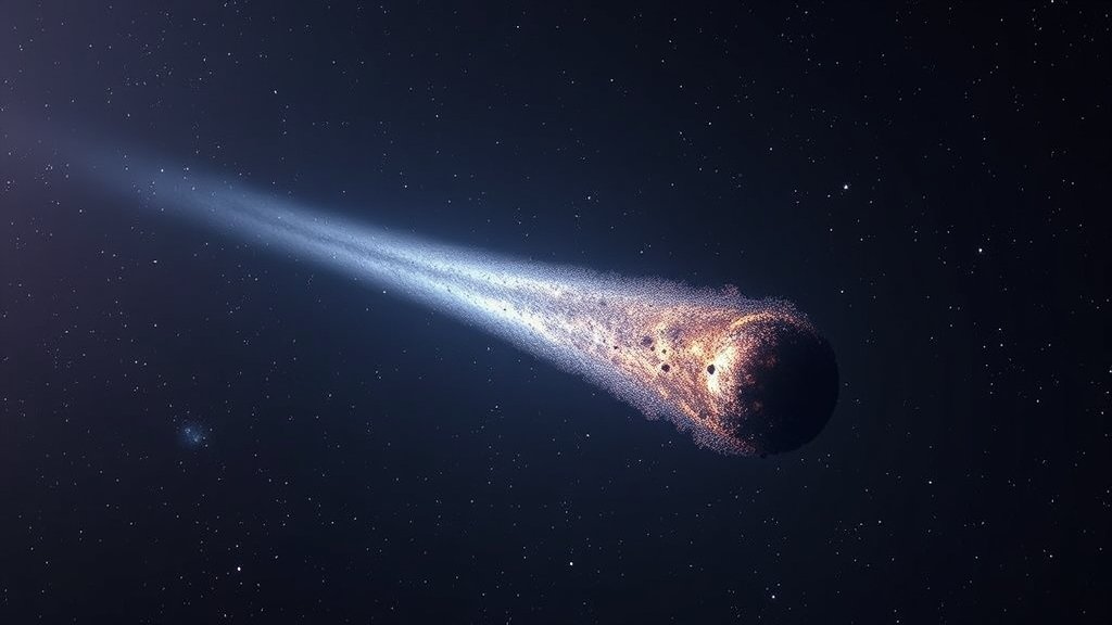 An artistic representation of the comet 3I/ATLAS in space, with a subtle background of stars and galaxies, conveying a sense of mystery and exploration.