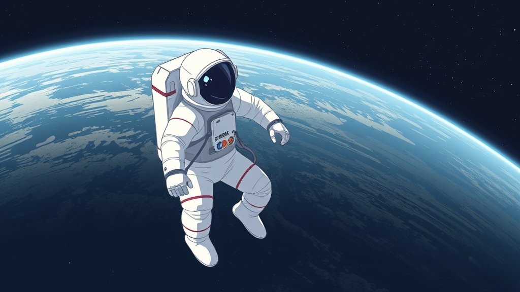 An illustration of an astronaut in space with a subtle background of the Earth, highlighting the effects of space travel on the human body.