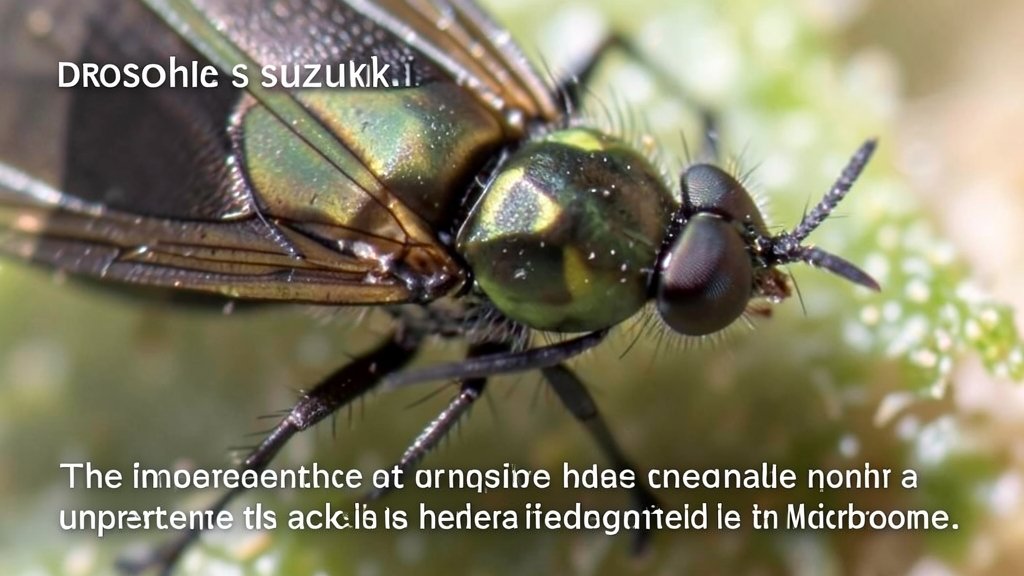 a microscopic image of Drosophila suzukii with a caption explaining the importance of understanding its microbiome