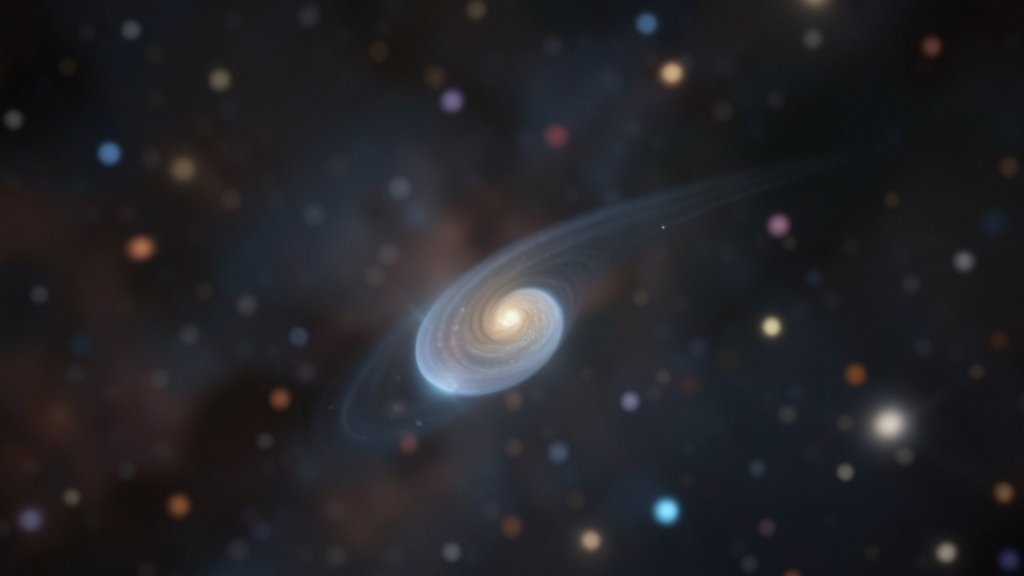 A high-resolution image of the interstellar comet 3I/ATLAS with a blurred background of stars and galaxies, showcasing the comet's unique shape and trajectory.