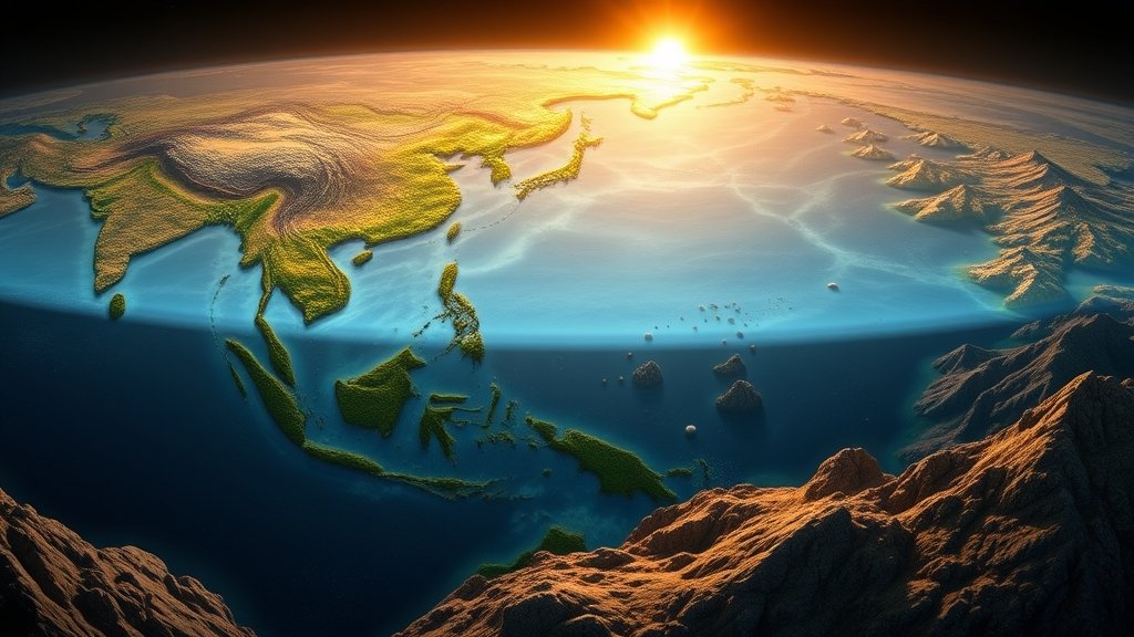 A visual representation of the ancient Tethys ocean and its impact on the formation of the Asian mountains