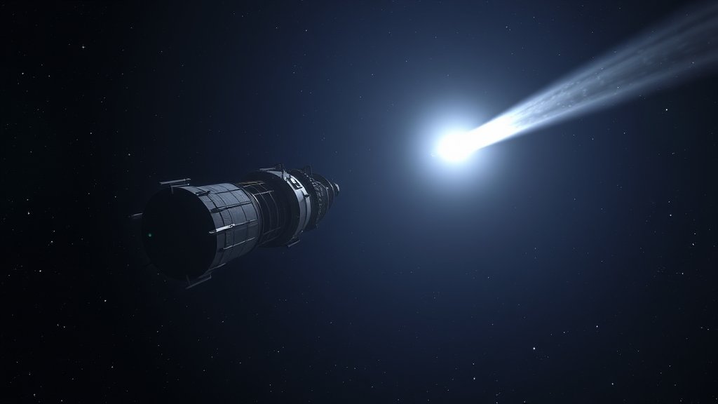 A high-resolution image of the Hubble Space Telescope in space, with a comet in the background, and a subtle glow effect to represent the detection of the comet's nucleus.