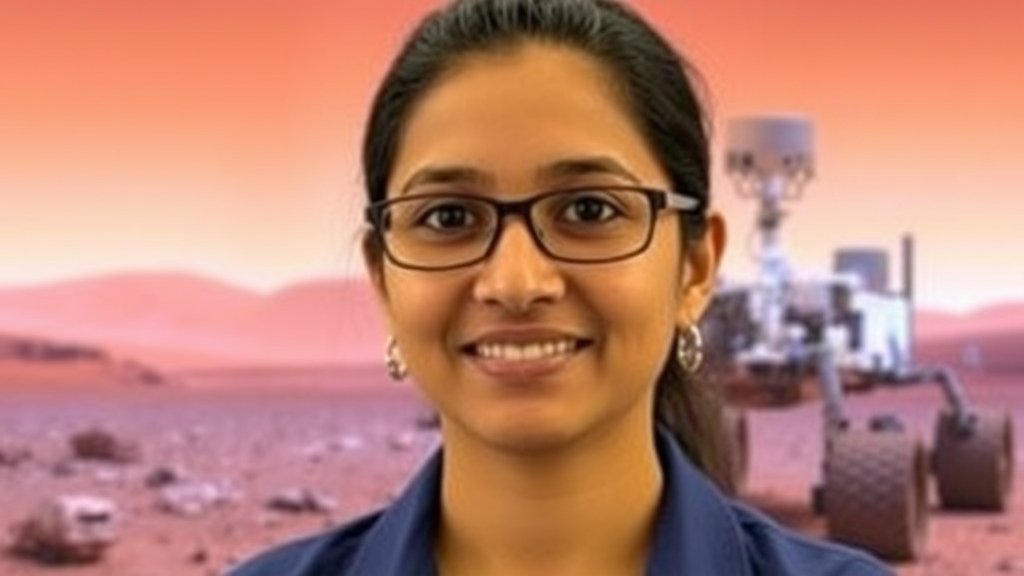 A photo of Vandi Verma, an Indian-origin NASA engineer, with a background image of the Mars rover and the Martian landscape