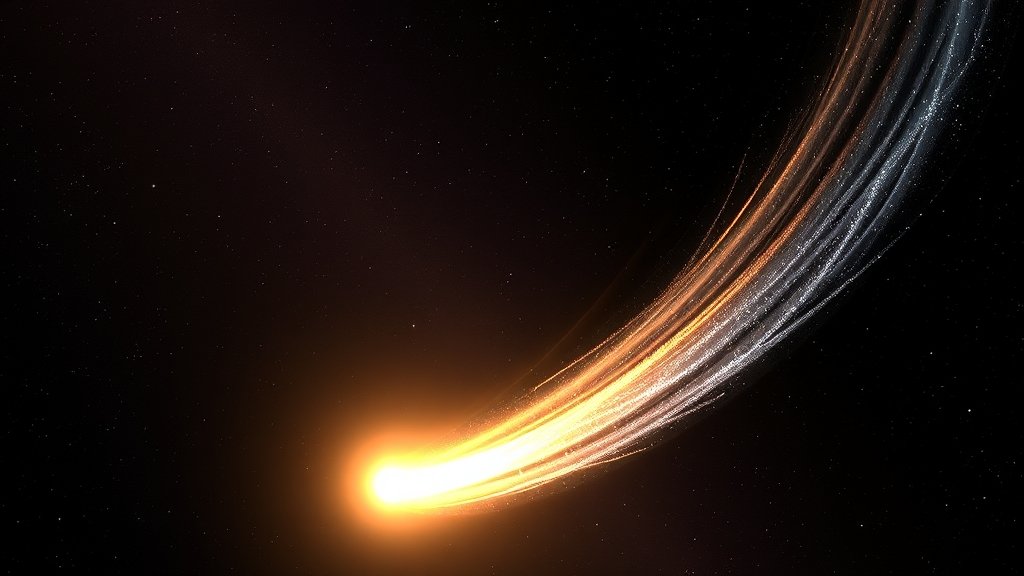 An artist's impression of the interstellar comet 3I/ATLAS with a bright tail and a starry background, highlighting its journey through the solar system.